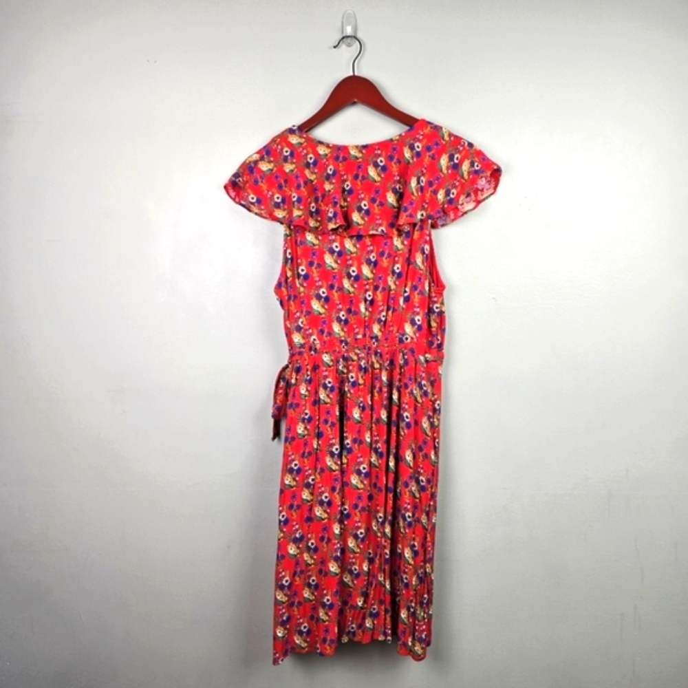 MAEVE BY ANTHROPOLOGIE Rosalia Wrap Dress Ruffled Floral Red Womens Size 12 - Picture 8 of 16